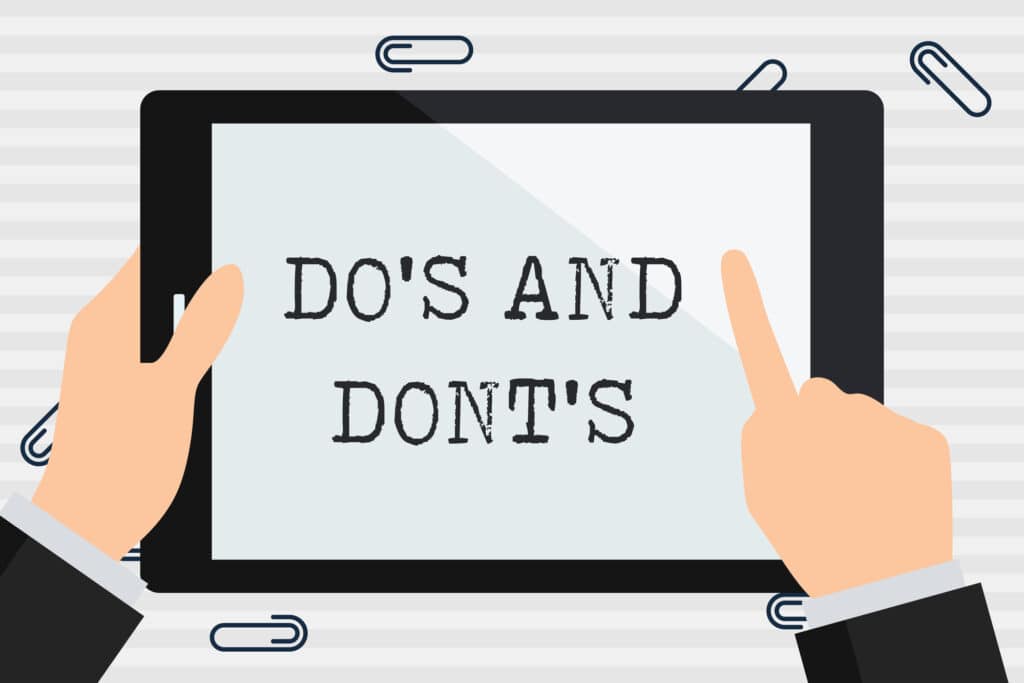 A tab showing the text DO's and DON'Ts and a finger clicking on it