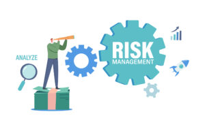 A person standing with a microscope trying to analyze risk and manage it